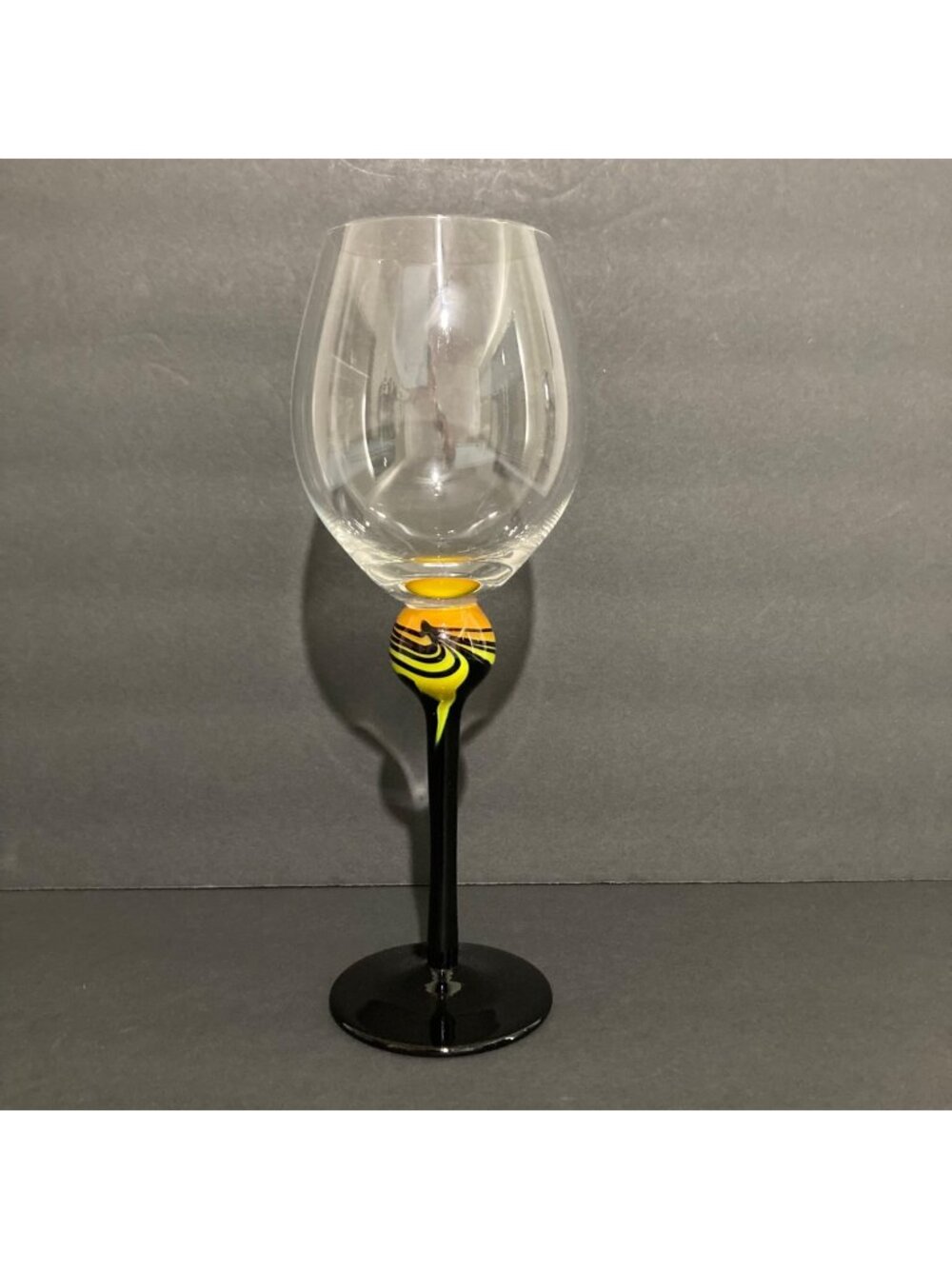 Retired Di Sciacca Cats Eye Wine Glass Black Stem With Yellow Ball